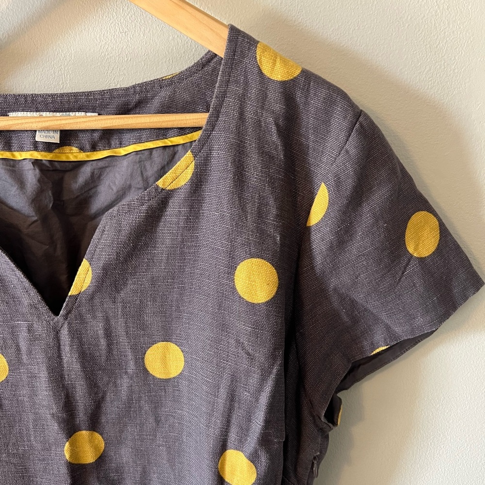 Boden Gray Midi Dress with Yellow Polka Dots and Belt - Picture 6 of 11